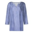 thumbnail image 4 of 3/4 Length Sleeve Womens Tops Casual V-Neck Button Down Blouse Ladies Shirts for Spring and Summer Fashion Outfit Blue M, 4 of 5