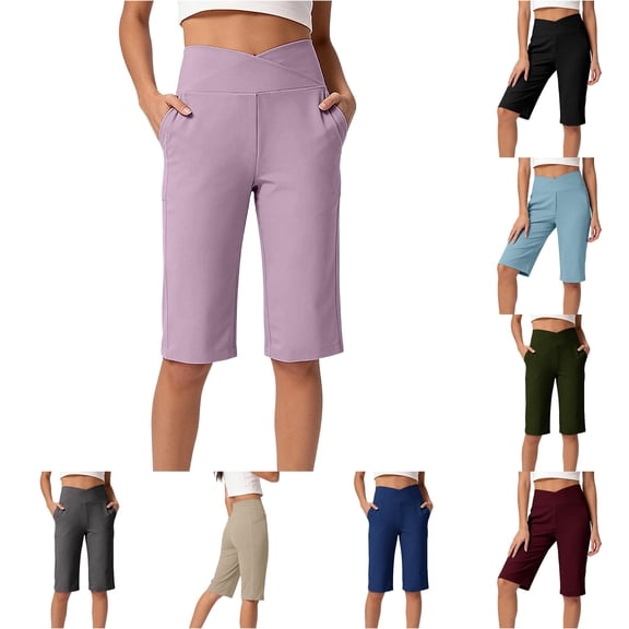 REDARER Womens High Waist Crossover Yoga Biker Shorts with Side Pockets for Workout,XXL