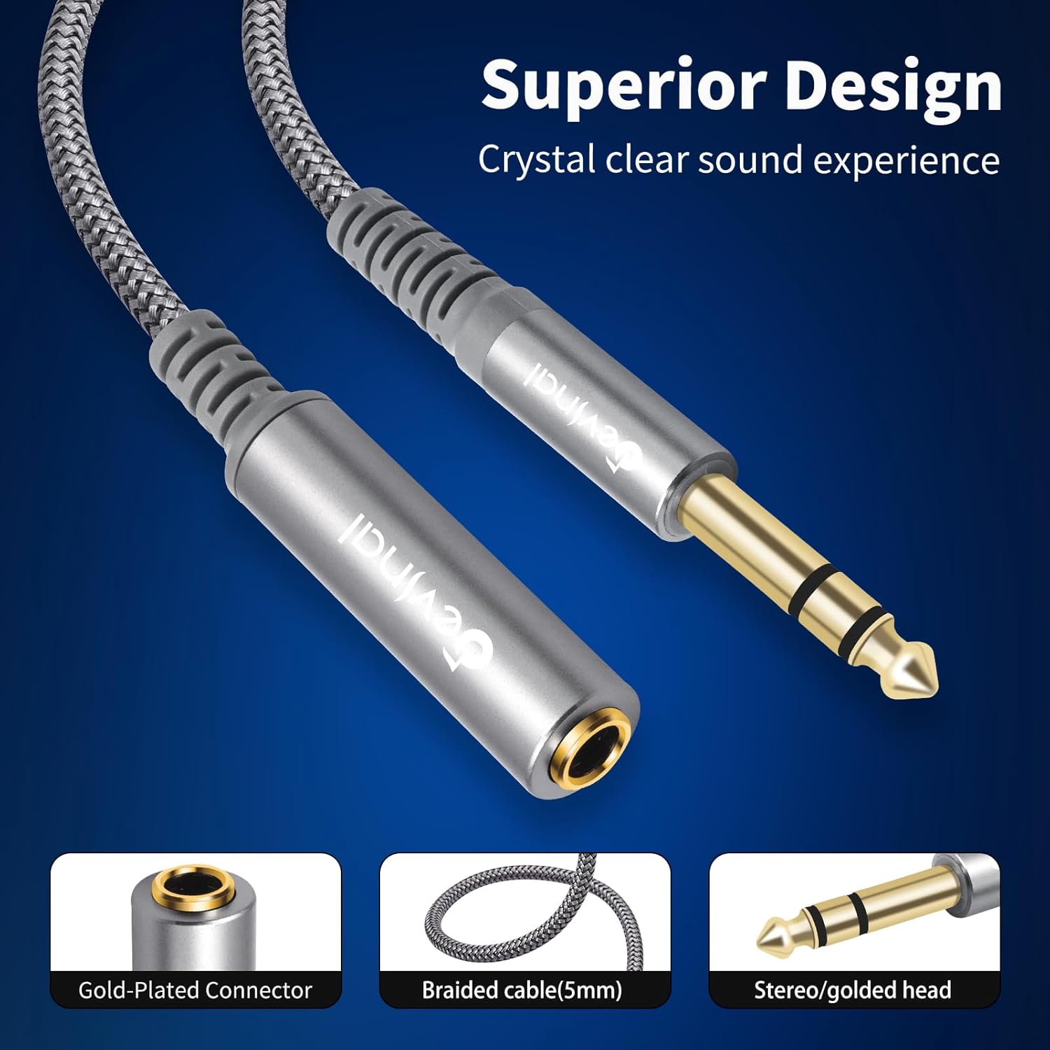 JJEAN-1/4 inch Headphone Extension Cable, 6.35mm TRS Male to Female Stereo Cord, Quarter Inch Guitar Cable Extender, 20ft (6 Meters)
