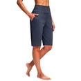 thumbnail image 5 of Only Moment Womens Knee Length Shorts Naked Soft Cotton Feel Fabric High Waisted Work Travel Pants with Pockets Stretchy Business Casual Slacks Yoga Shorts with Pockets Navy,L, 5 of 6
