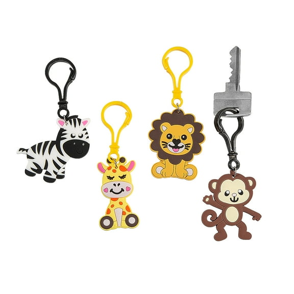 Zoo Animal Backpack Clip Keychains - 12 Pieces