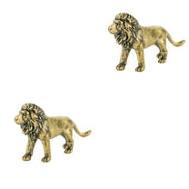 2pcs Brass Craft Lion Statue Exquisite Lion Figurine Tabletop Small Lion Decoration
