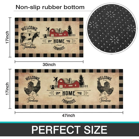 fhxbjoi HIOPTY Brown Kitchen Rug Mat Decor Country Farmhouse Kitchen Sets of 2 Washable Non-Slip Kitchen Mats for Floor 2 Piece