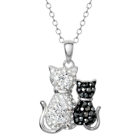 Brilliance Fine Women's Sterling Silver Crystal Cat Pendant 18" chain