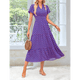 thumbnail image 4 of Vestidos Largos de Verano para Mujer 2025, Informales, con Escote en V, Mangas Abullonadas, Fruncidos, Holgados, para Playa, Bohemios, Largos, Florales, Morados, Talla M, 4 of 10
