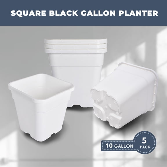 findmall 10 Gallon Square White Injection Molded Planters, 5 Pack, 36×29.5×37cm Plant Pots
