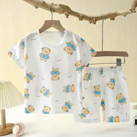 

Baby Boys Outfit Sets Cartoon Print Round Neck Short Sleeve Tops With Shorts Two Piece Outwear