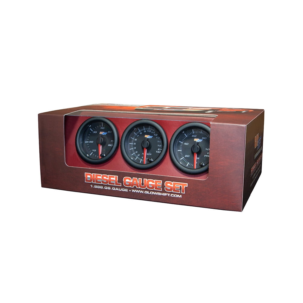 GlowShift Black-7-Color-Diesel-Gauge-Set-Boost-Pyrometer-EGT-100-Fuel-Pressure