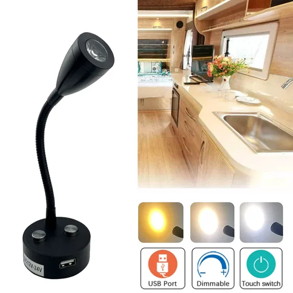 Led Dimmable Reading Light Spotlight Rv Yacht Touch Lamp Usb Bedside Lamp 12-24V