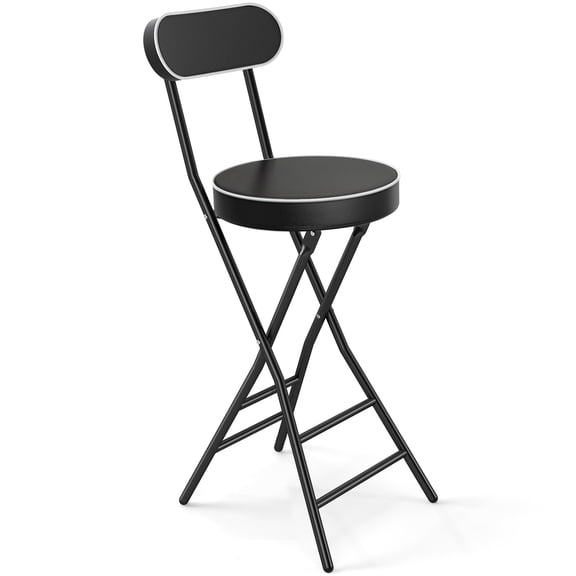 RTVR 36-inch Round Collapsible Folding Stool with 400 lbs Capacity, Padded PU Leather, Black with Back, Indoor Outdoor