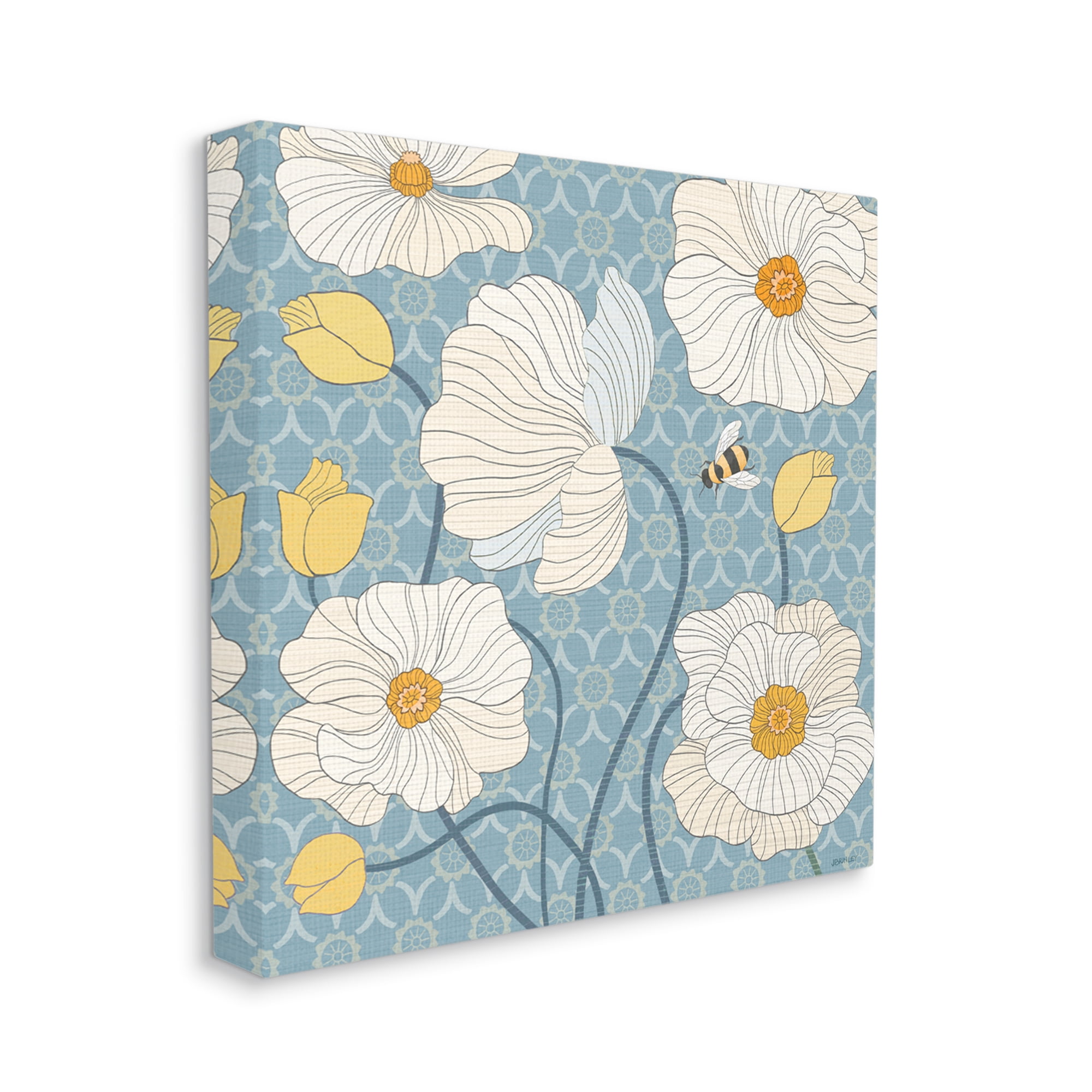 Stupell Industries Poppies with Trellis Pattern Botanical & Floral Painting Gallery Wrapped Canvas Art Print Wall Art, 24 x 24
