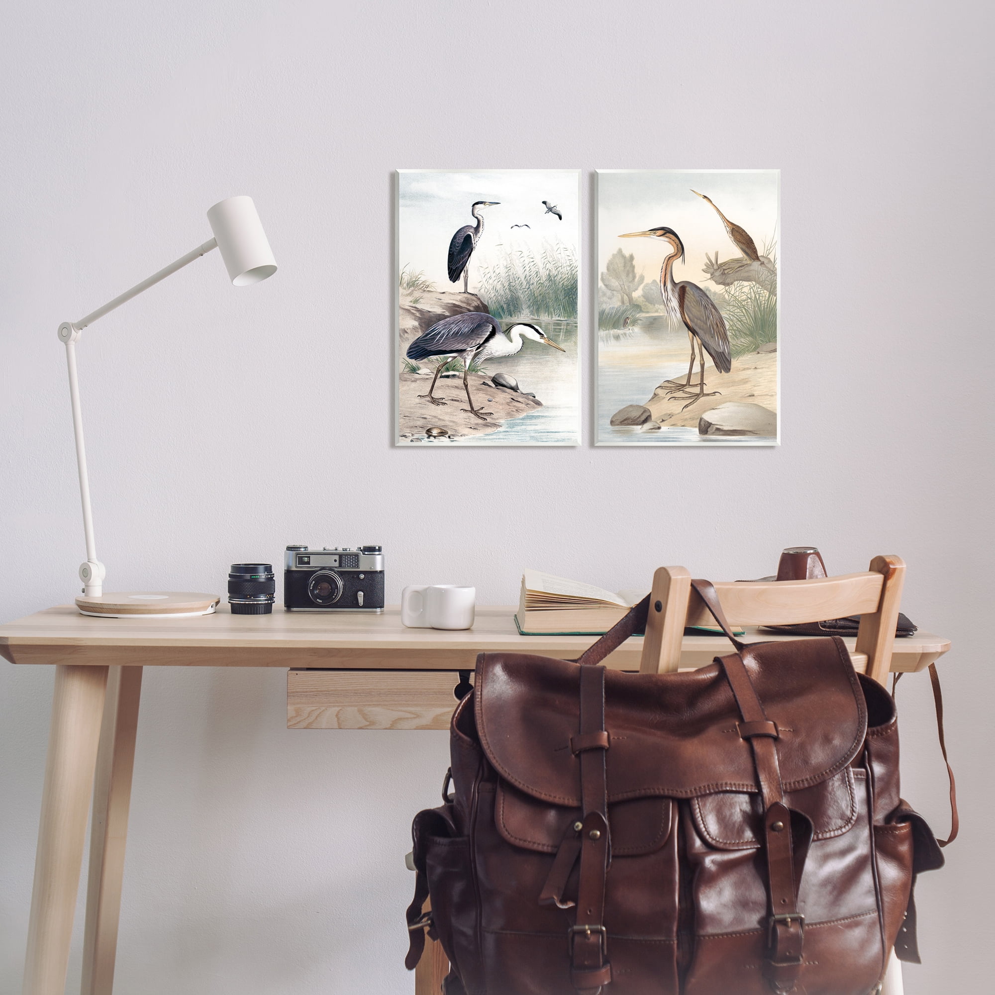 Stupell Industries Elegant Heron Birds Foraging River Edge Scene Graphic Art Unframed Art Print Wall Art, Set of 2, Design by Piddix