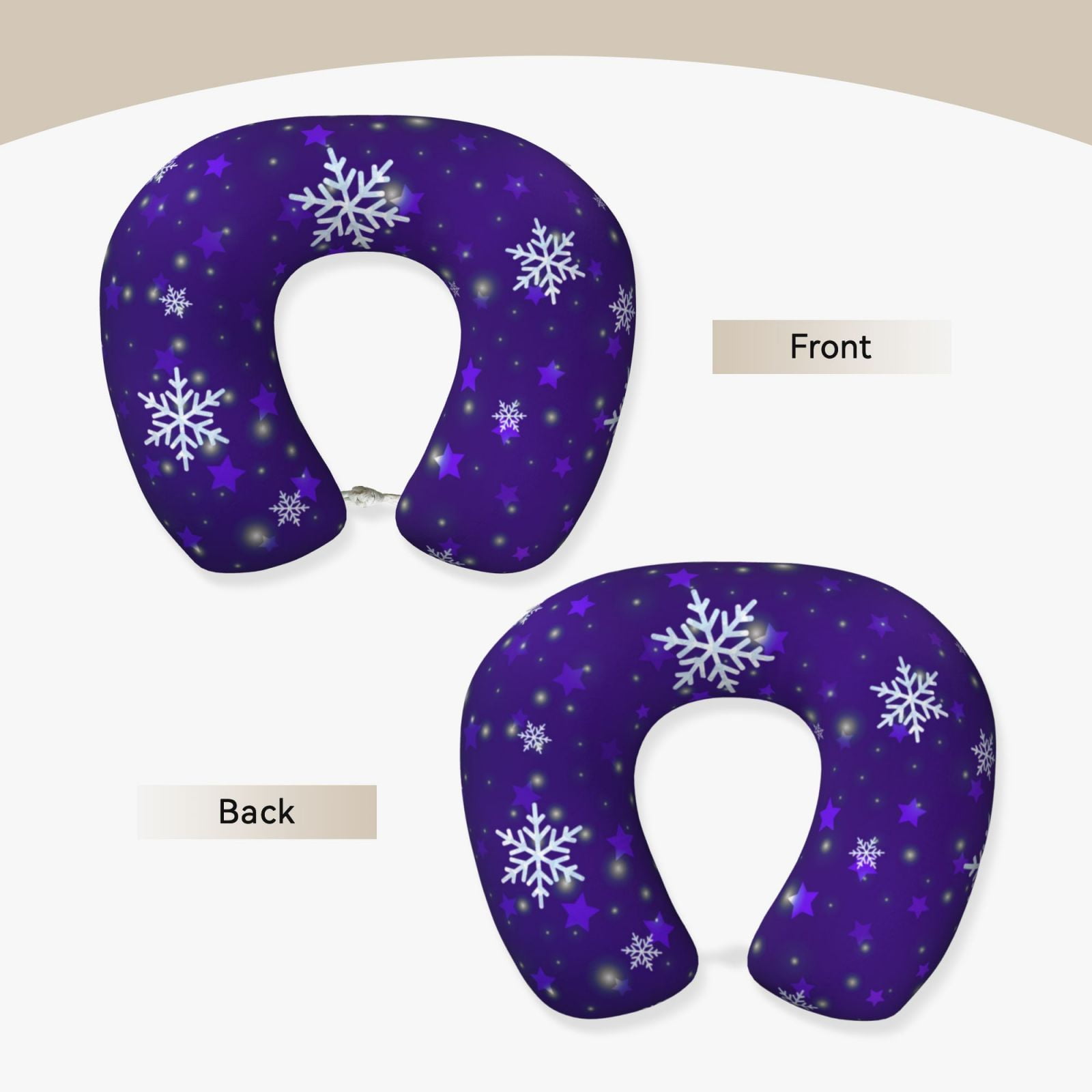 Xecao Dark Purple Snowflakes Print Memory Foam Cervical Neck Pillow Versatile U-Shaped Pillows for Home,Office,Camping,Travelling,Soft Washable Cover