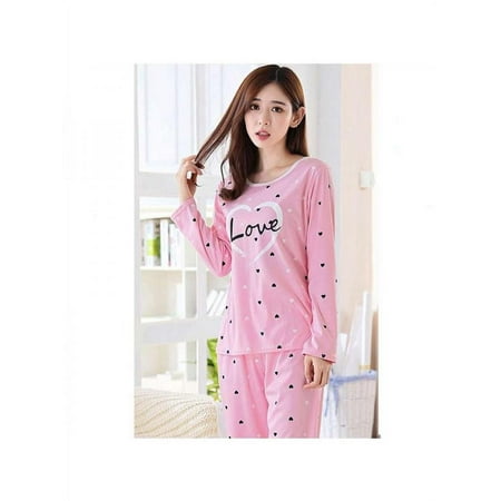 

New Ladies o Collar Long Sleeve Large Size Printing Pajamas Set