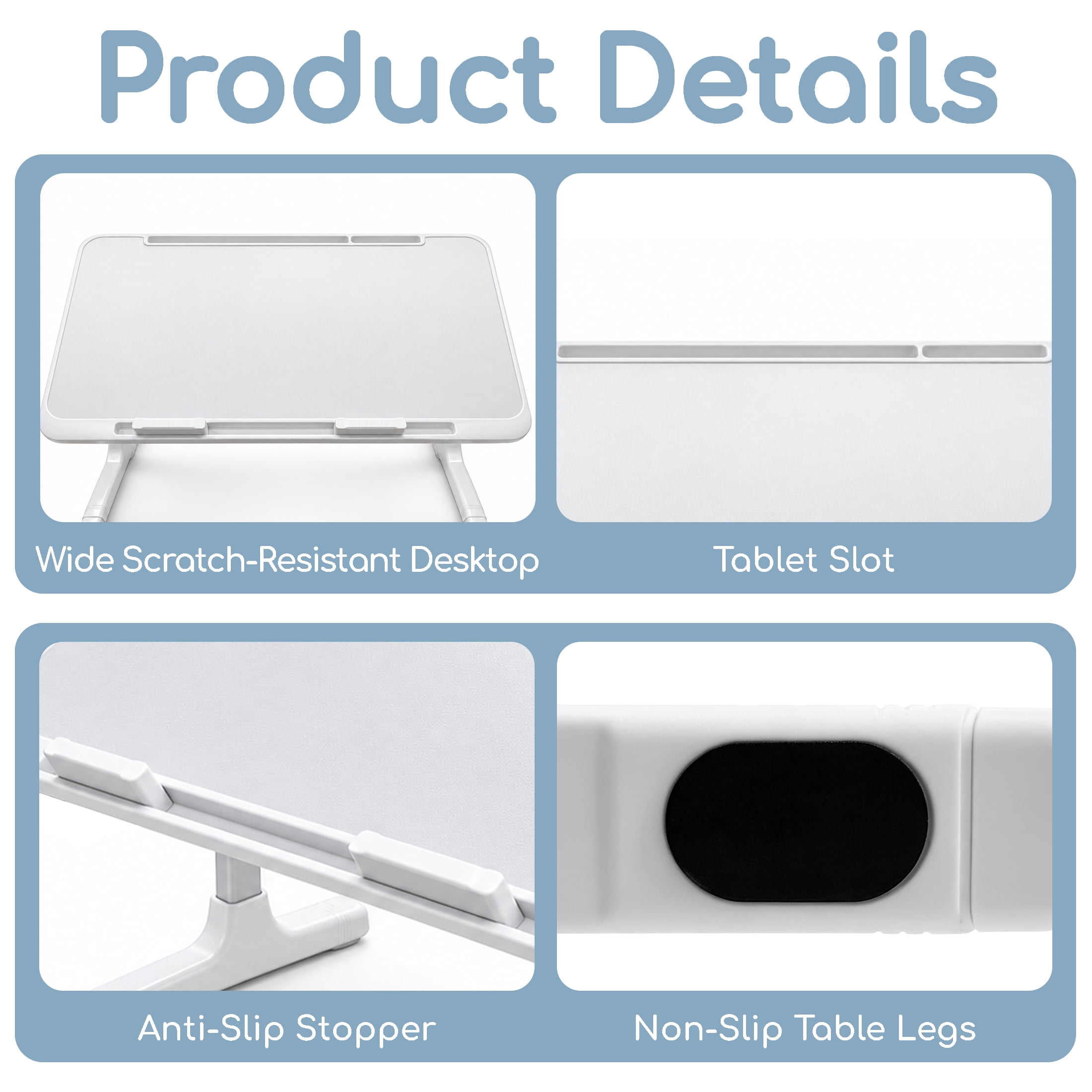 Foldable Laptop Bed Tray, Adjustable Desk, Angle Adjustable Notebook Table, Sofa Bed Computer Stand, Portable Lap Desk with Anti-Slip Stopper for Couch, Floor, Bed for Working Reading Eating