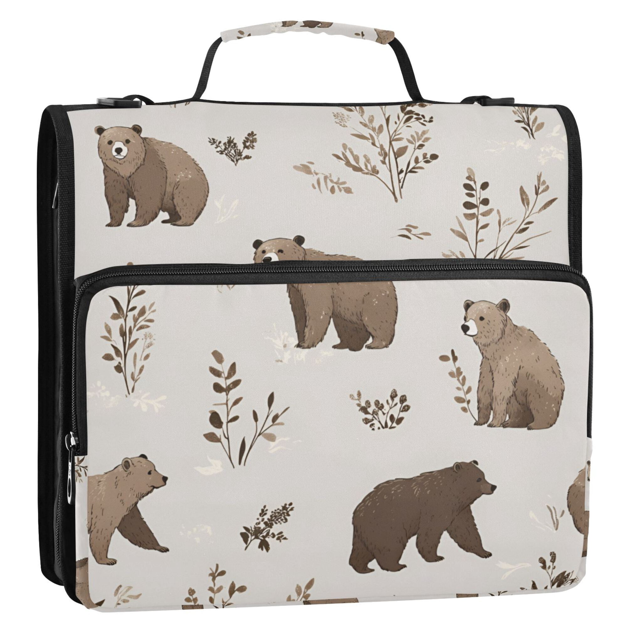 FORMRS Zipper Binder with Shoulder Strap 2-inch Ring 500 Sheet Capacity File Bag, Light Gray Bears