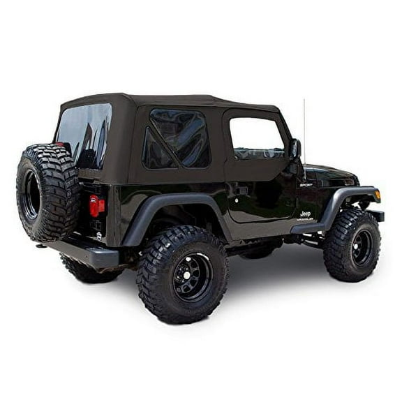 Sierra Offroad Soft Top for 2003 to 2006 Jeep Wrangler TJ - Black, Diamond Vinyl - 2 Door Jeep Soft Top with Rear Plastic Tinted Windows - Factory Precision Fit Replacement - with Upper Door Skins
