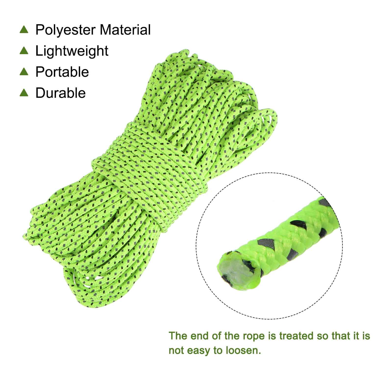 Unique Bargains Polyester Fluorescent Reflective Camping Tent Rope Cord Green 20m