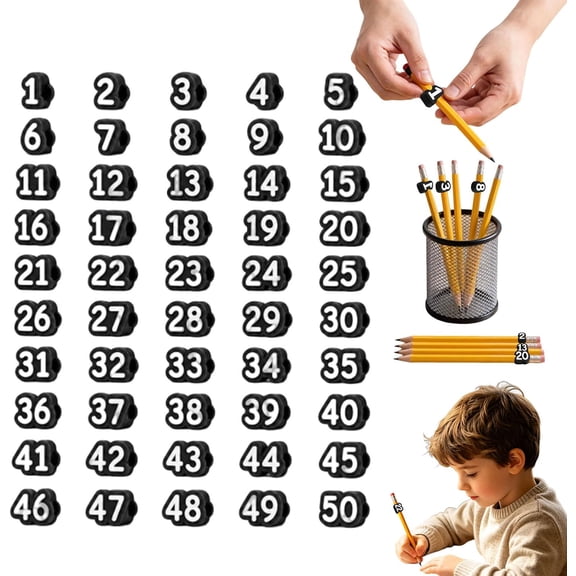 20 Pcs Numbered Pencil Toppers 1-20,Reusable Classroom Pencil Labels for Teachers, Pencil Tracking Markers for Supply Stations and School Organization,Black:Number 1-20