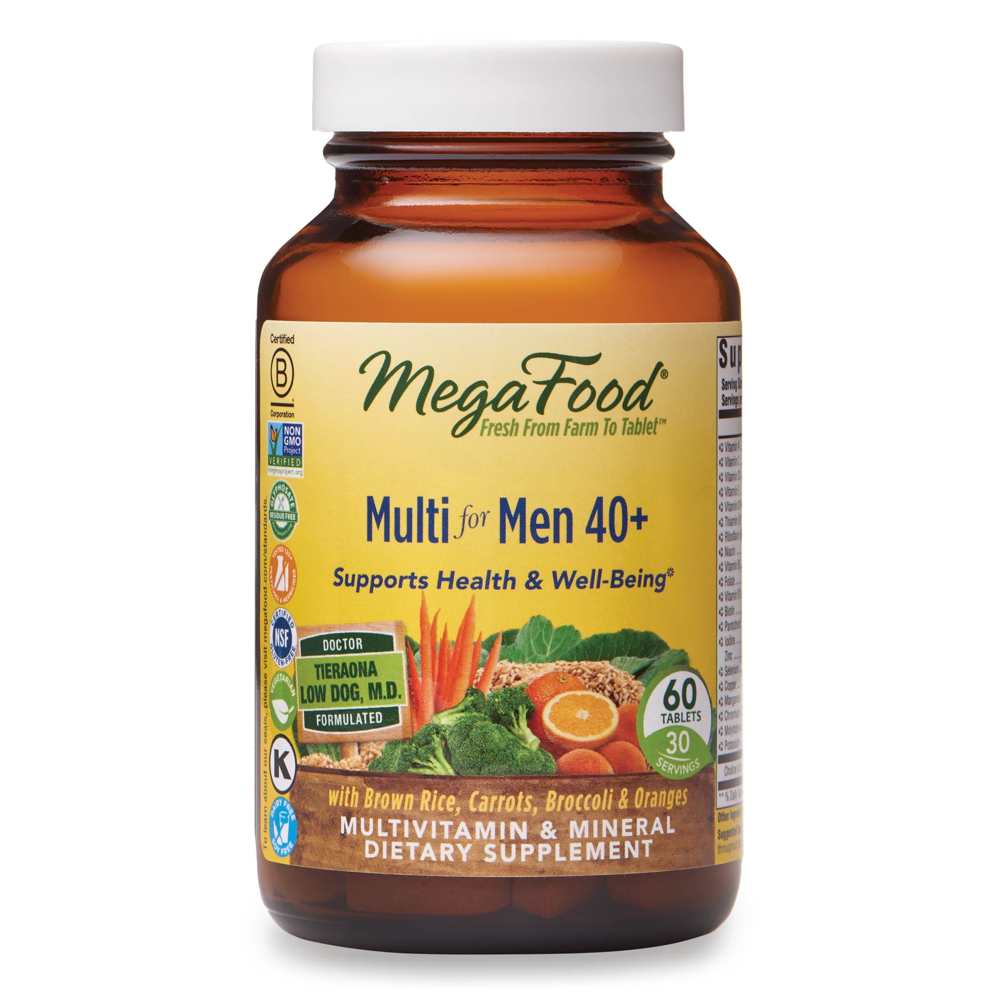 MegaFood, Multi for Men 40, Supports Optimal Health and Wellbeing, Multivitamin and Mineral Supplement, Gluten Free, Vegetarian, 60 tablets 30 servings