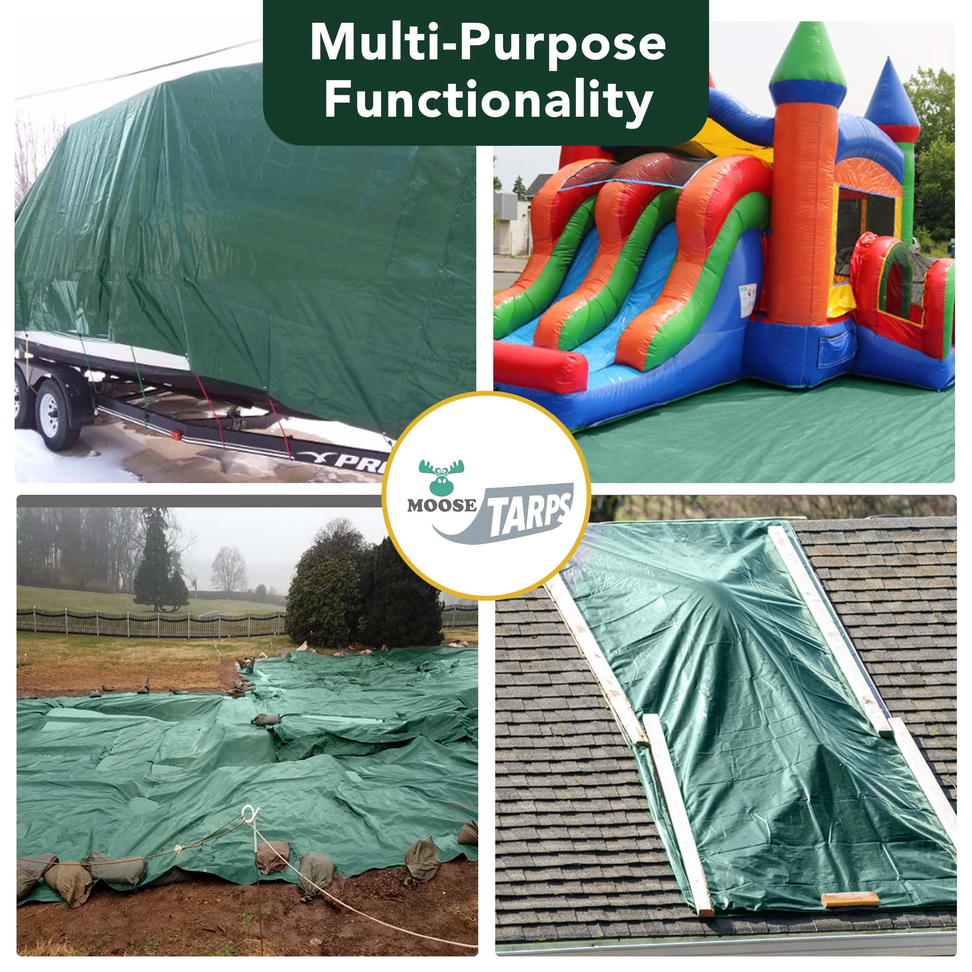 Moose Supply Waterproof Heavy Duty Tarp - 12 Mil, 10' x 12', Green & Brown