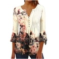 thumbnail image 1 of Pompotops Tunique Décontractée à Manches 3/4 Imprimée Florale Col en V pour Femmes Chemises Basiques d'Été Blouse Plissée Liquidation, 1 of 5