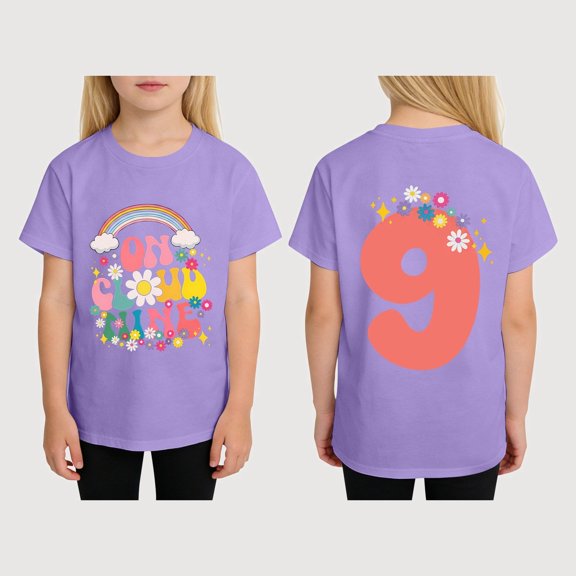 Gyujnb 9 Years Birthday Print Short Sleeve T Shirt Round Neck Casual Tee Everyday Wear (Big Girls),12-13 Years