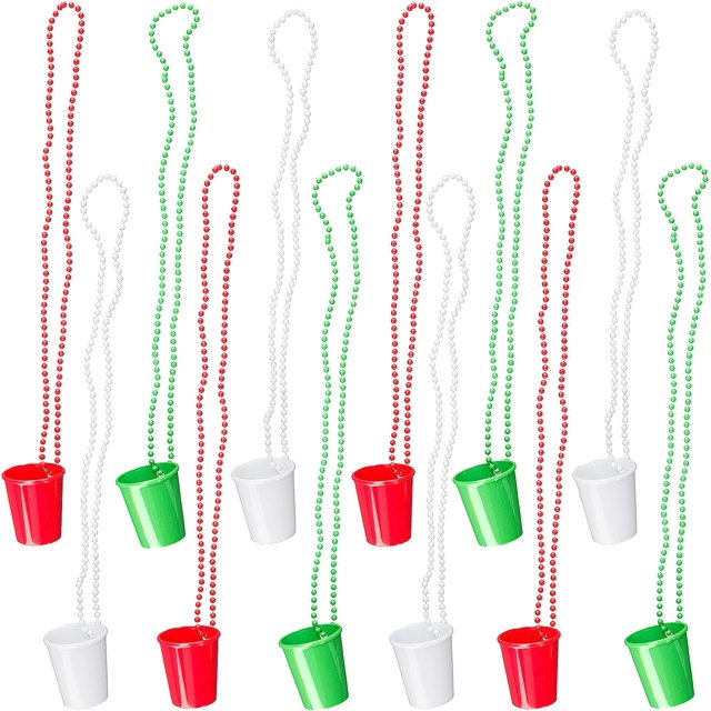 Vaso de chupito en collar con cuentas, surtido, paquete de 12Rojo, verde, blanco esquí esquí Gafas de esquí