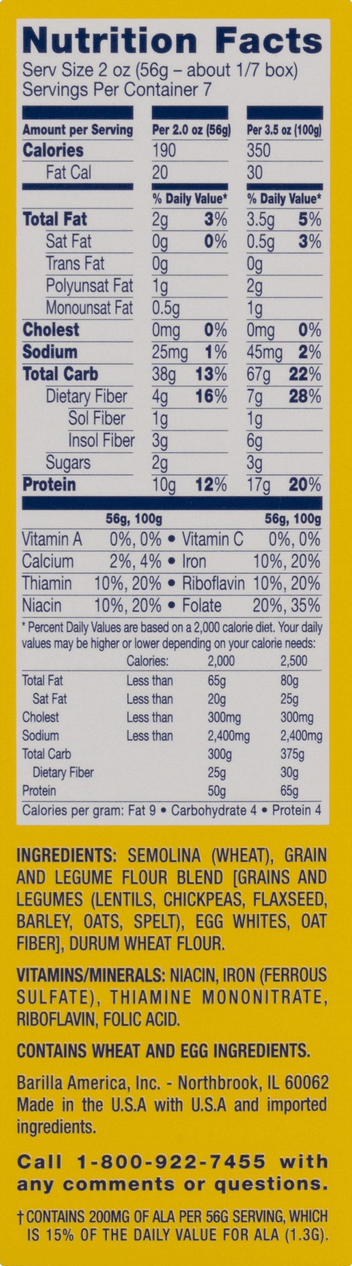 Barilla Pasta Nutrition Label - Pensandpieces