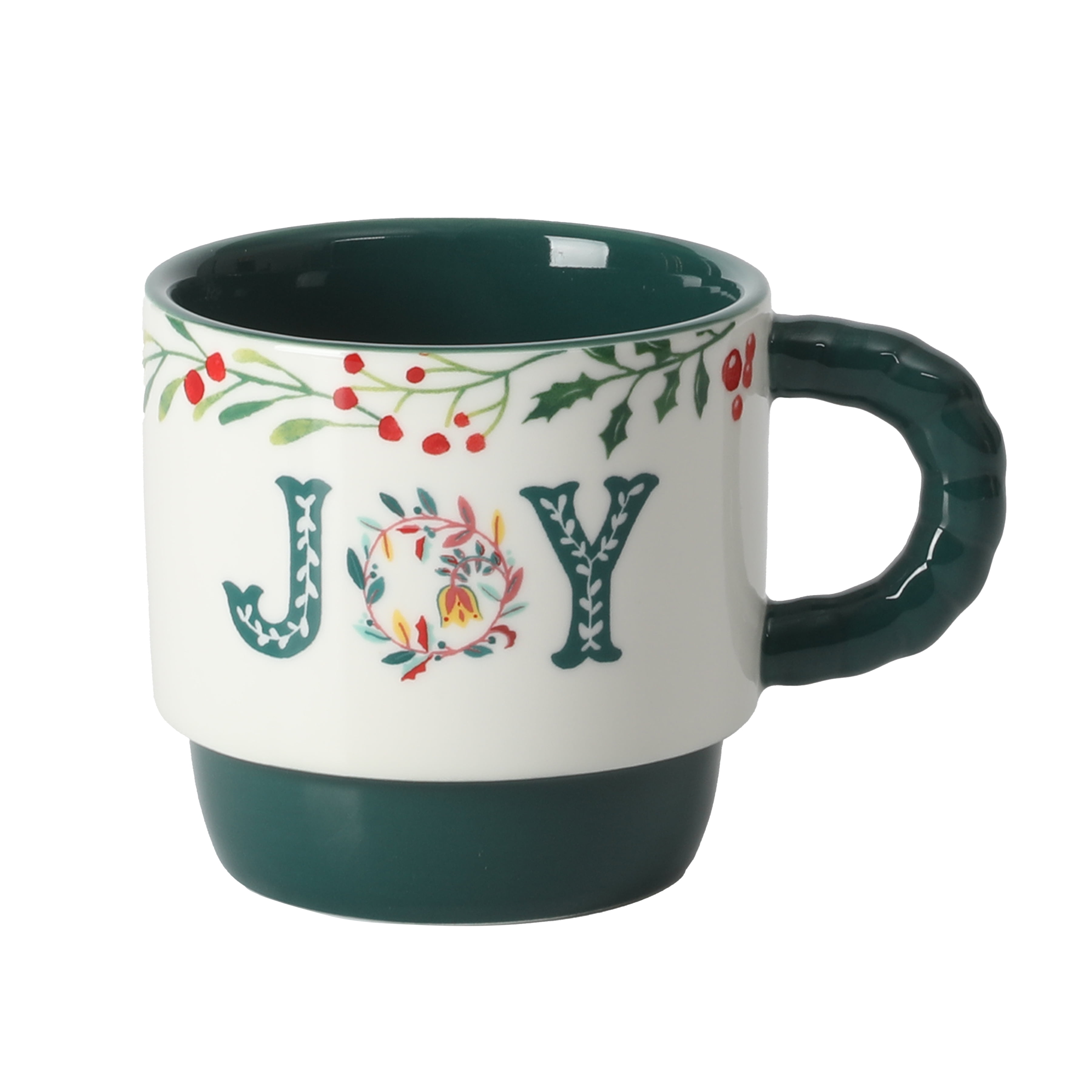 The Pioneer Woman Merry Meadow Sentiments 5-Piece 12.5oz Stoneware Stacking Mugs with Rack