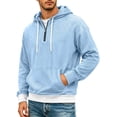 thumbnail image 4 of cllios Quarter Zip Hoodie Men Waffle Knit Pullover Long Sleeve Solid Color Casual Loose Fit Sweatshirt Hooded Tops with Pockets Blue S-XXXL, 4 of 6