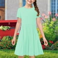 thumbnail image 5 of HomeGardon Girls Dress,Toddler Dress for Girls Toddler Kids Girls Cute Solid Color Print Short Sleeve Stretchy Dress A Line Dress,120-170, 5 of 9