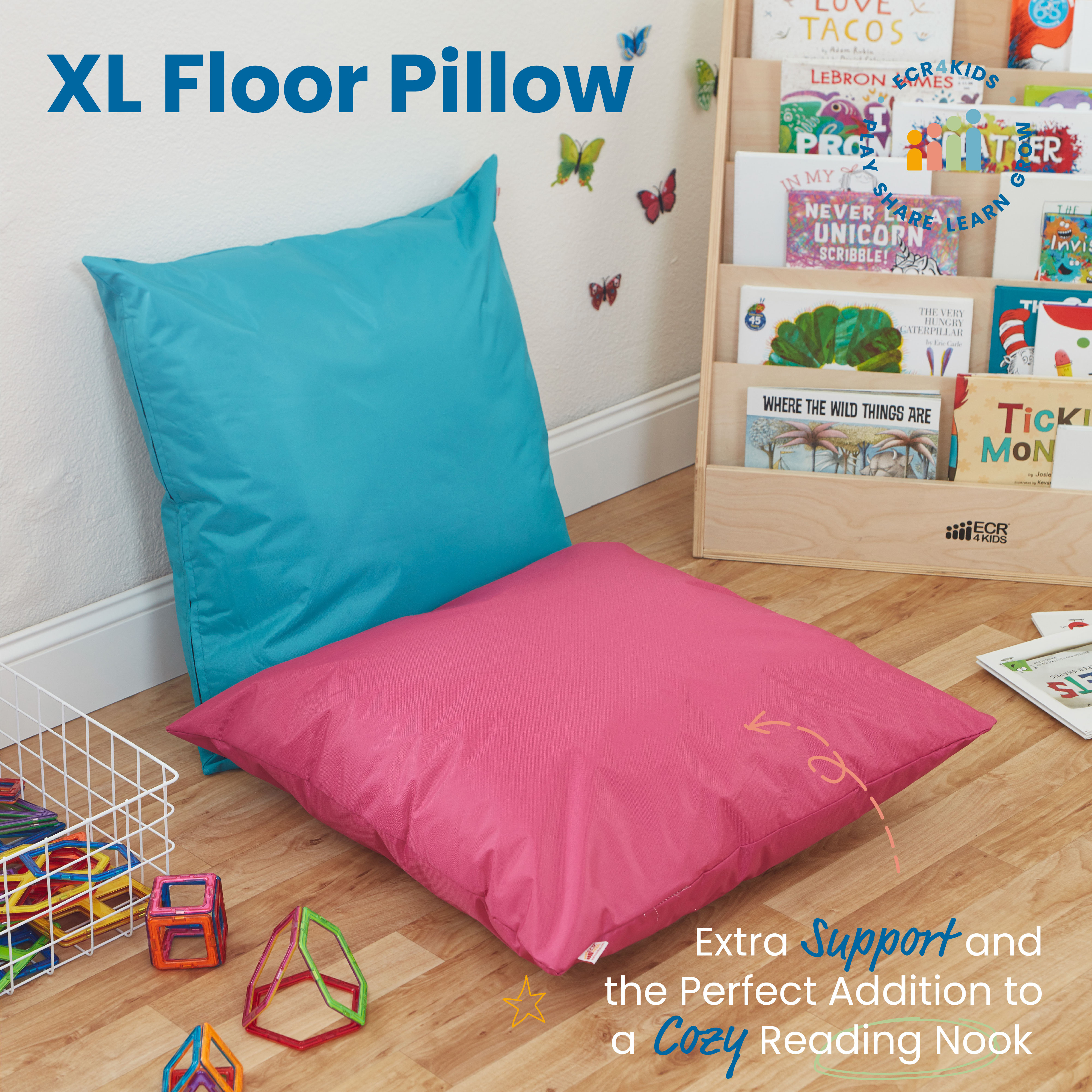 Jumbo Floor Pillow, Indoor and Outdoor Flexible Seating Cushion, 27in