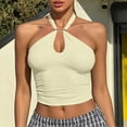 thumbnail image 2 of Womens Tank Tops Party Camisole Backless Slim Fit Summer Tops Halter Neck Sleeveless Solid Color Clothes Casual Comfort Club Everyday Wear,Beige,L, 2 of 5