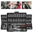 thumbnail image 3 of Bourvill 46-Piece 1/4 inch Drive Socket Wrench & Set, Black Finish, 46-Piece, 3 of 13
