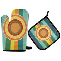 Yayeee Oven Mitts and Pot Holder Set of 2 Heat Resistant Kitchen Gloves Baking Hot Pad, Colorful Stripes