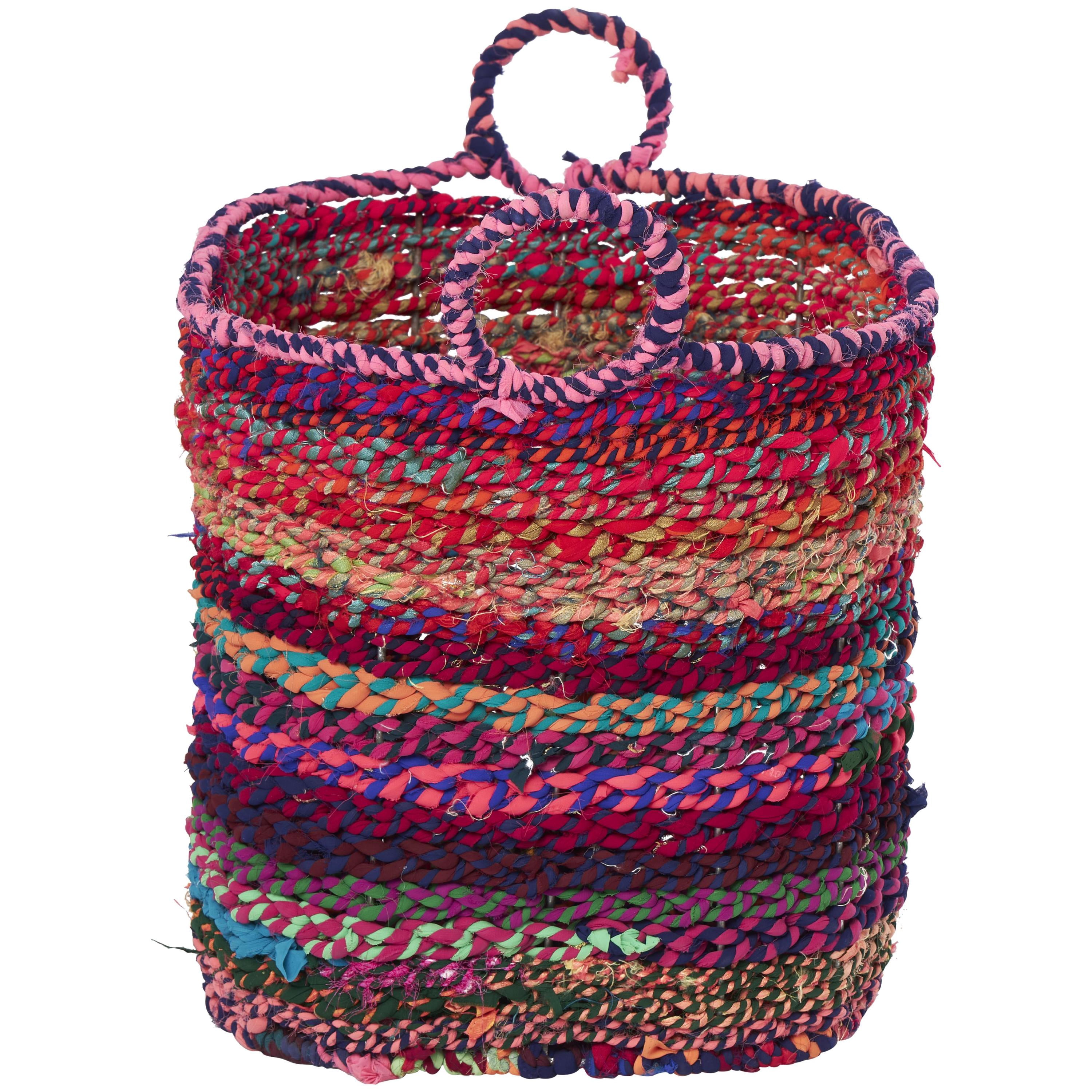 CosmoLiving by Cosmopolitan 23" x 18" Multi Colored Cotton Fabric Handmade Storage Basket with Handles, 1-Piece
