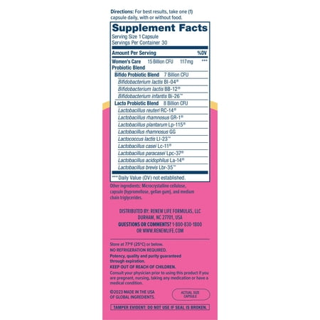 Renew Life Womens Care Go-Pack Probiotic, 15 Billion CFU, 30 Capsules