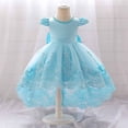 thumbnail image 6 of LNWUY Baby Toddler Cute Solid Color Long Sleeved Dress Flower Girl Birthday Party Pageant Dance Party Tutu Dress Sky Blue 130, 6 of 7