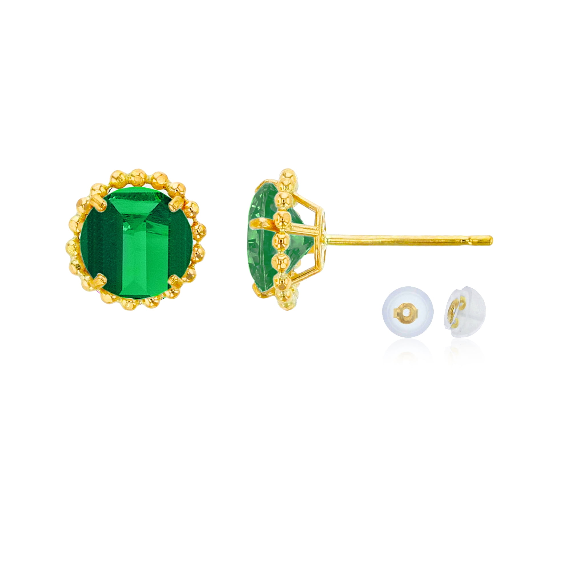 14K Yellow Gold 5mm Round Gemstone Stud Earring with Silicone Back Decadence 