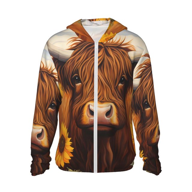 Balery Countryside Sunflower Cow Sudadera ligera de manga larga con capucha y protección solar UPF 50+ para hombre y mujer, ideal para pesca y running-3X-Large