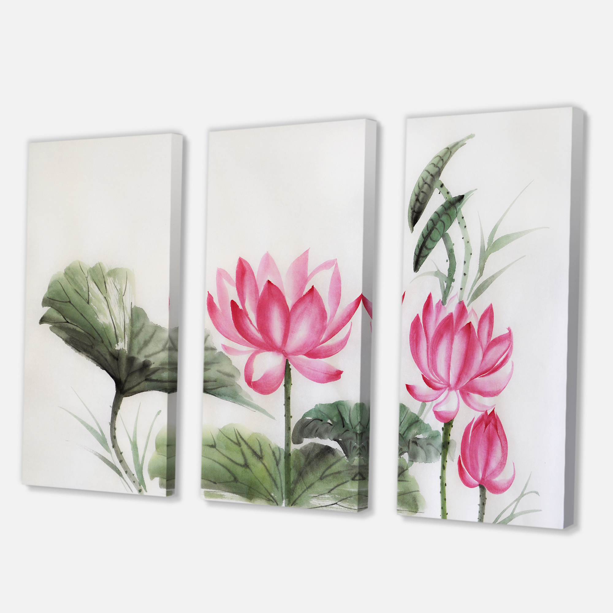 Ancient Pink Lotuses In The Pond I 28 in x 36 in Painting Canvas Art Print, by Designart