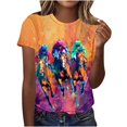 thumbnail image 1 of Tops de Ajuste Suelto para las Mujeres Nueva Manga Corta Cuello Redondo Suéter Caballo Casual Impreso Camiseta, Ligero Top de Verano, 1 of 7