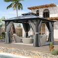 thumbnail image 7 of Aoxun 12'x12' Hardtop Gazebo, Aluminum Frame Permanent Pavilion with Curtains and Netting, Outdoor Polycarbonate Double Roof Canopy, Designed for Garden, Lawns, Patio, Gray, 7 of 7