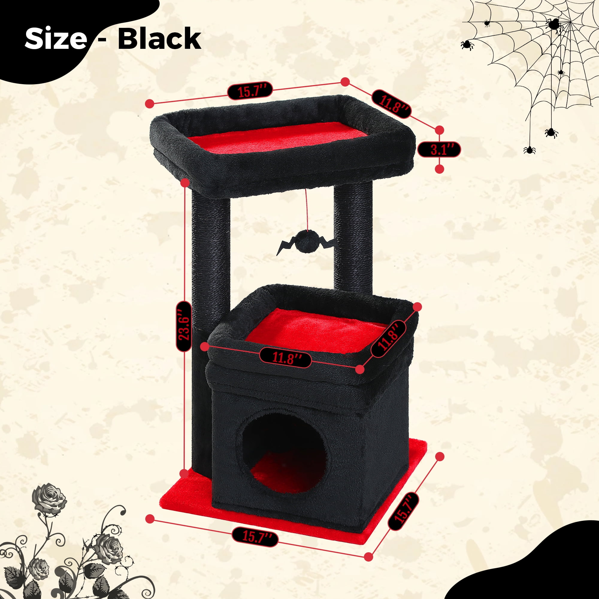 PAWZ Road Cat Tree Condo 27" Cat Tower with Large Top Perch and Scratching Posts for Kittens and Medium Cats, Black