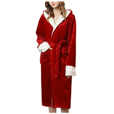 

REORIAFEE Women s Warm Fleece Winter Robe Long Plush Cardigan Fall Bathrobe Soft Long Bathrobe Long House Coat Kimono Robes Long Bath Robe Nightgown Pajamas Sleepwear Housecoat