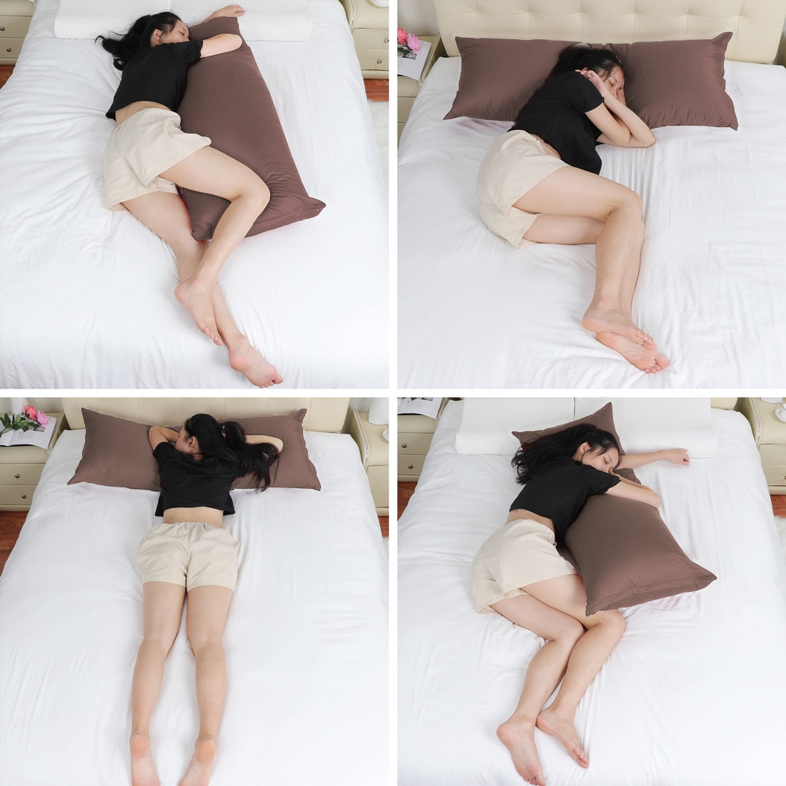 Unique Bargains Cotton Zippered Body Pillowcase Pillow Cover Coffee 20" x 60"