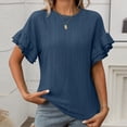 thumbnail image 2 of Gbsyewxs Shirts For Women Short Ruffle Sleeve Crew Neck Solid Color Loose Summer Womens T Shirt Dark Blue, 2 of 8