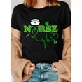 thumbnail image 1 of Camiseta de enfermera del Día de San Patricio para mujer, negra con estampado de trébol y estetoscopio, cuello redondo informal de manga corta, algodón, lavable a máquina, perfecta para primavera y v, 1 of 6