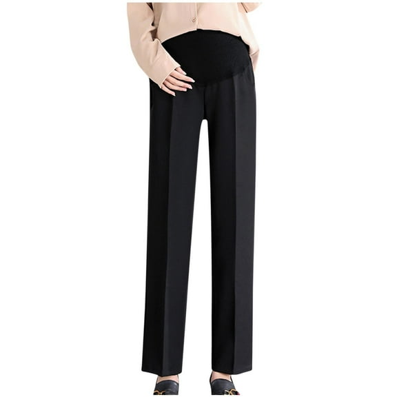 Amzcrzy Maternity Pants for Work Pregnancy Dress Pants Stretchy Comfy Straight Leg Business Office Slacks with Pockets